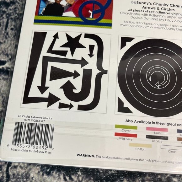 Bo Bunny CHIPBOARD stickers chunky charms Red Black Clear Arrows & Circles - Picture 9 of 12